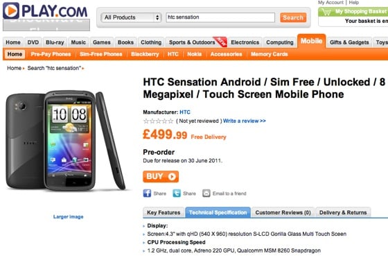 HTC Sensation at Play.com