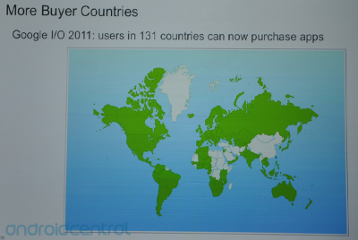 Map showing where one can buy Android apps