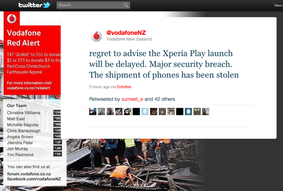 Vodafone NZ Tweet