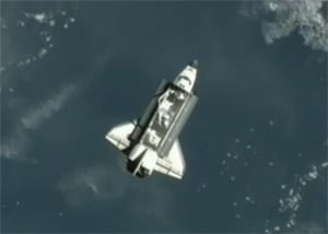 Endeavour, as seen from the ISS earlier today. Pic: NASA TV