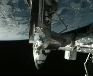 Endeavour docked with the ISS. Pic: NASA TV