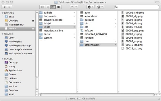 Kindle - screensaver folder contents