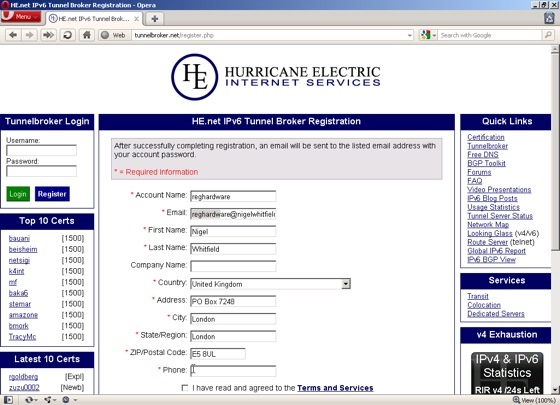 Step 1 TunnelBroker registration