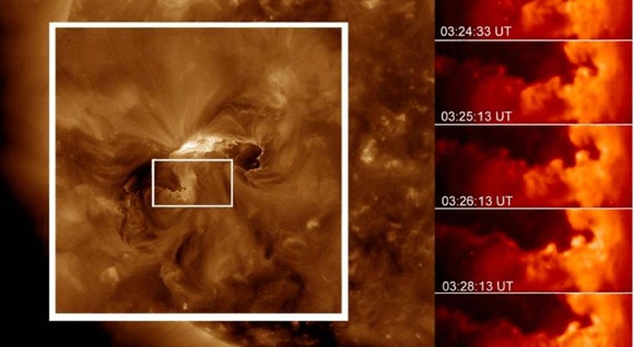 Giant breakers of the solar corona. Credit: NASA/SDO/Astrophysical Journal Letters