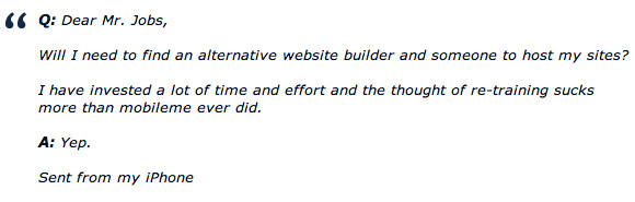 Steve Jobs email regarding iWeb