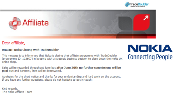 Nokia email to TradeDoubler