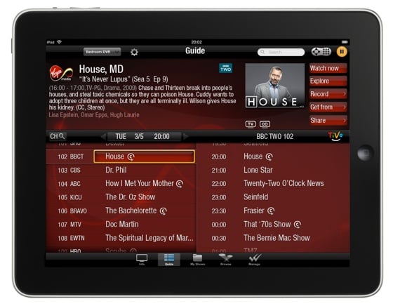 Virgin Media TiVo app