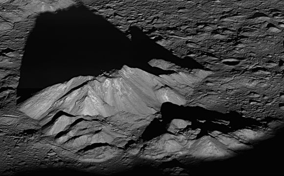Sunrise over the Tycho crater's central mountains. Pic: NASA