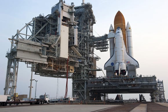 Atlantis on the launch pad at Kennedy Space Center. Pic: NASA