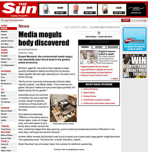 The Sun, hacked to redirect to hoax Rupert Murdoch story