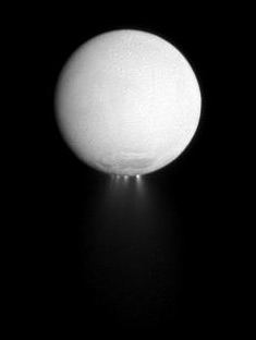 Water jets erupting from Enceladus. Pic: NASA