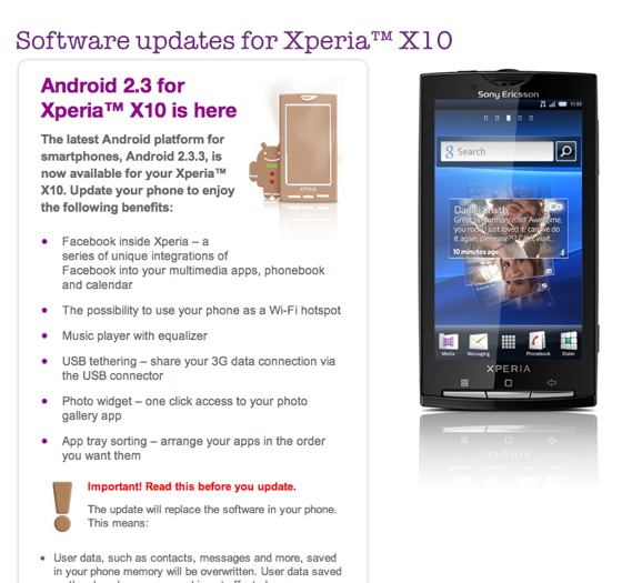 Sony Ericsson signals X10 update