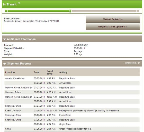 UPS tracking information