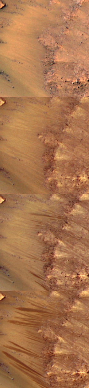 HiRISE images showing possible water flows on Mars