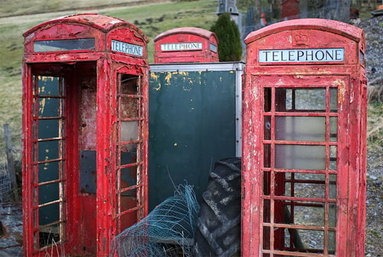 Red telephone boxes near royal opera house