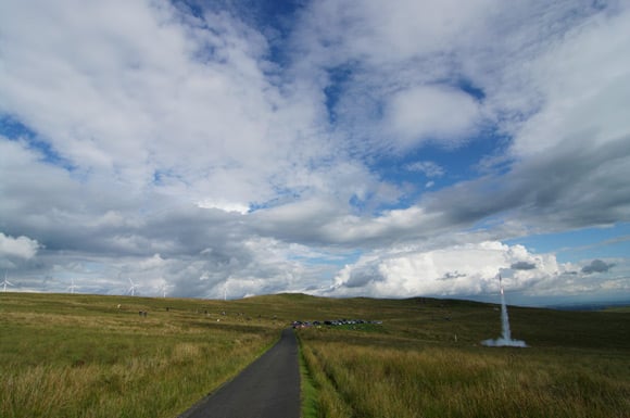 A wide view of a rocket launch on Fairlie Moor