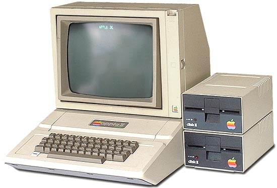 Apple II with monitor and floppy-disk drives