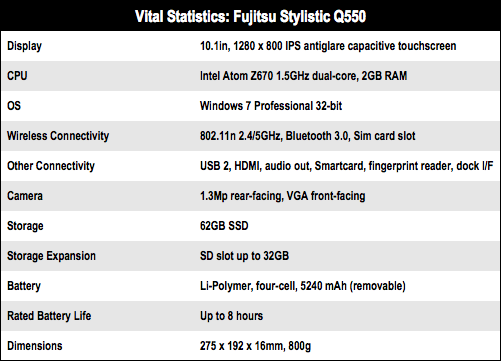 Fujitsu Stylistic Q550 Windows 7 tablet