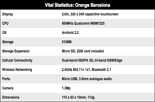 Orange Barcelona Android Qwerty smartphone UI screenshot