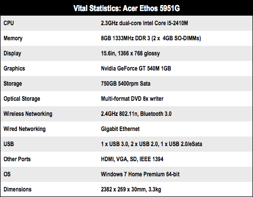 Acer Ethos 5951 15in laptop specs