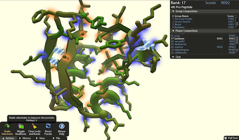 A model of protein on online game Foldit, credit: Foldit