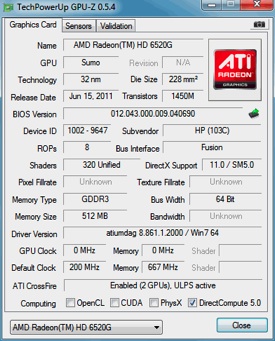 graphics chipset amd radeon hd 6520g