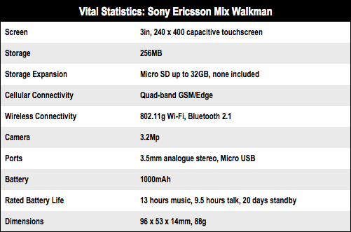 Sony Ericsson Mix with Walkman mobile phone specs