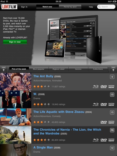 Lovefilm Player for iPad iOS app