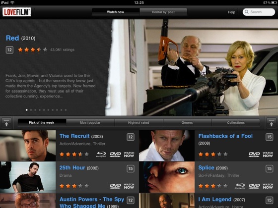 Lovefilm Player for iPad iOS app screenshot