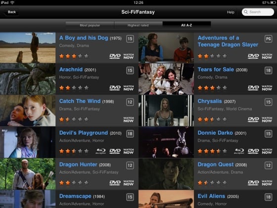 Lovefilm Player for iPad iOS app screenshot