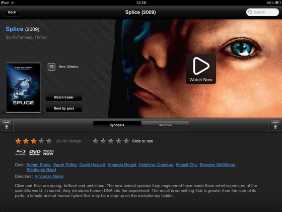 Lovefilm Player for iPad iOS app screenshot