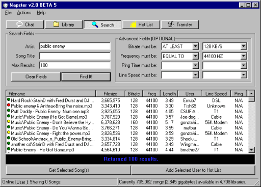 Napster interface