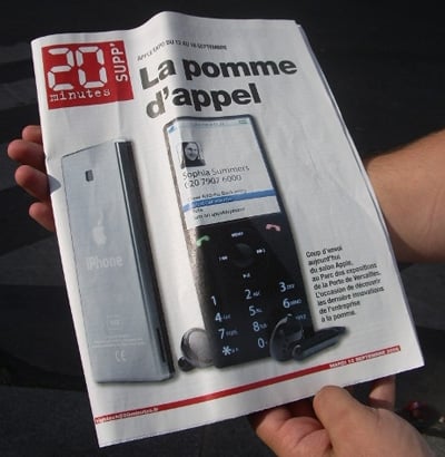 Purported iPhone on the cover of a 2006 issue of the French publication, 20 Minutes