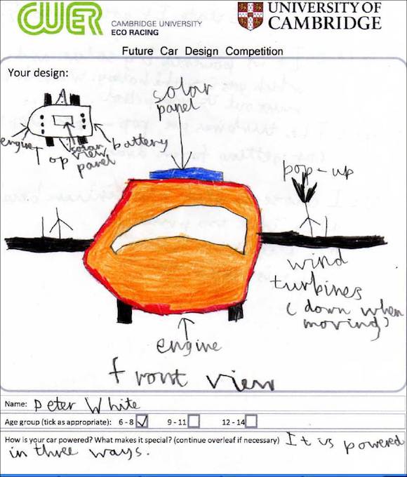 Cambridge University Eco Racing (CUER) competition winner 6-8 years old.