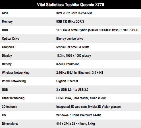 Toshiba Qosmio X770 17.3in 3D gaming notebook