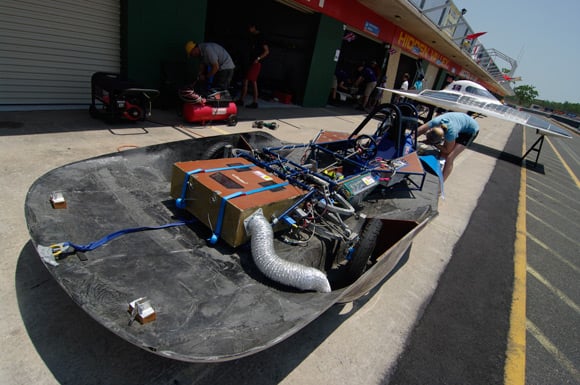 CalSol's solar car with its lid off