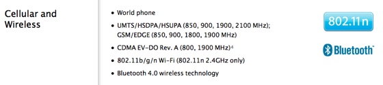 Apple iPhone 4S Bluetooth 4.0 spec