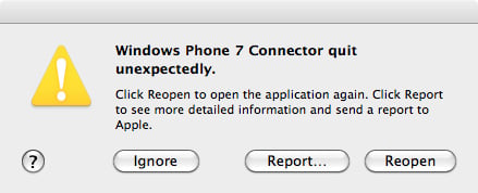 Windows Phone Connector for Mac crash