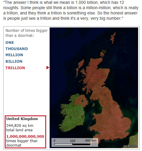 BBC graphic showing area of UK, equivalent to 1 trillion doormats