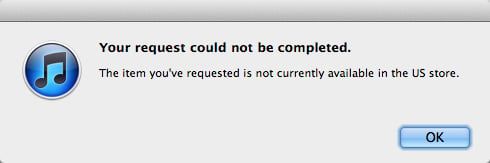 iTunes App Store' 'not currently available' error message