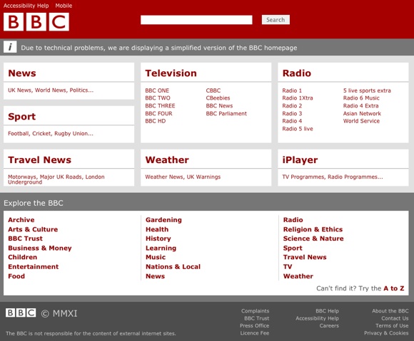 Screenshot of the BBC homepage at 13:42 Fri Nov 4 2011