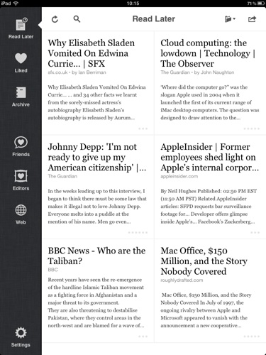 Instapaper iOS app screenshot iPad