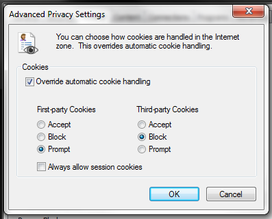 IE cookie controls