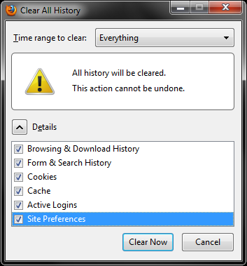 Firefox history erase