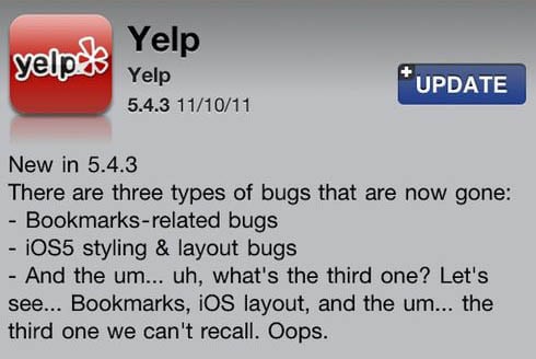 Yelp update 5.4.3 mack's Rick Perry