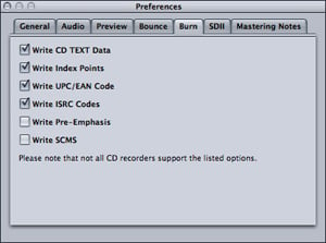 Apple Waveburner mastering preferences