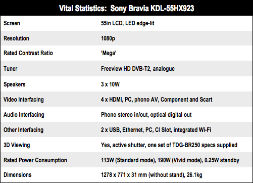 Sony Bravia KDL-55HX923 55in 3D TV