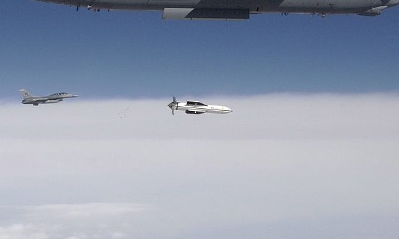 The Massive Ordnance Penetrator in a drop test from a B-52 Stratofortress. Credit: USAF