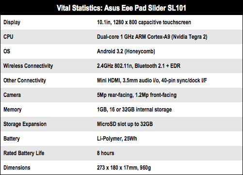 Asus Eee Pad Slider SL101 Android tablet