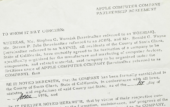 Apple's original founding contract